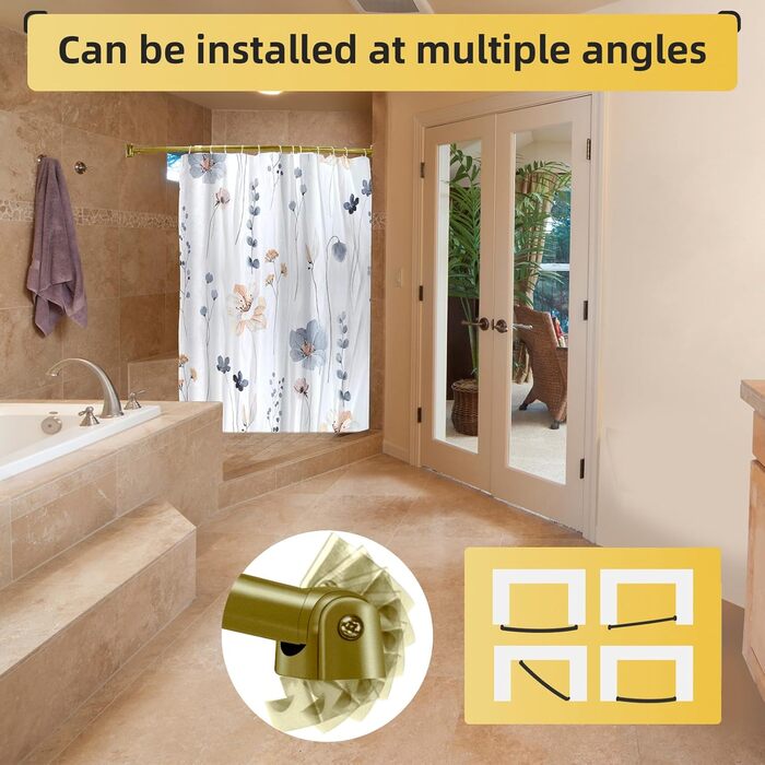 Регульована вигнута штанга для душу, широка, з нержавіючої сталі, для ванної кімнати, 106,7–182,9 см, золота, преміум-якість