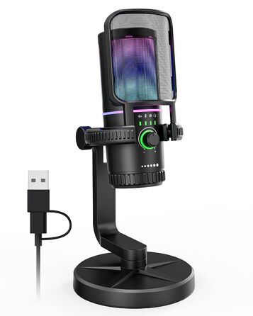 Мікрофон геймерський SINWE з шумозаглушенням, USB для ПК, PS4, стрімінгу, подкастів. З поп-фільтром, тримачем, швидким вимкненням звуку та RGB підсвіткою