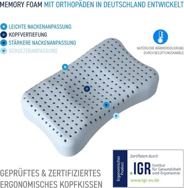 BACK BODYGUARD - The Softer Neck Pillow, Ergonomic Head Pillow with 2 Covers, Orthopedic Pillow - Firmness level: medium - soft (50 X 30 X 12 cm)
