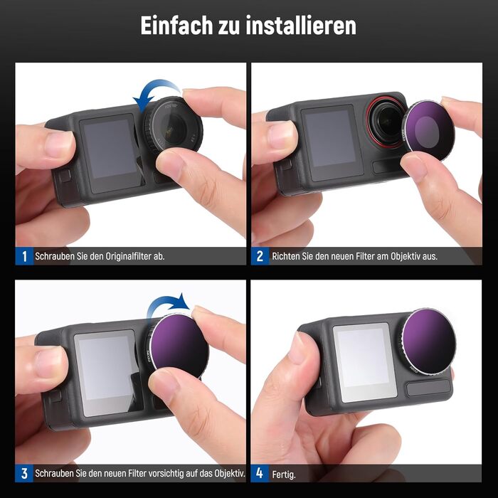 Набір фільтрів NEEWER CPL та ND для DJI Osmo Action 4/Action 5 Pro (4 шт.): CPL+ND8+ND16+ND32, аксесуари для екшн-камери, багатошарове покриття