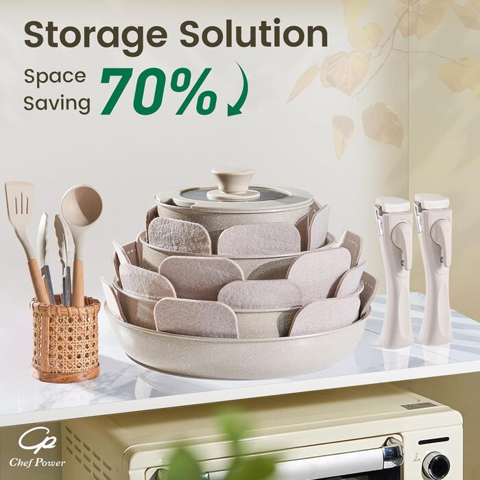 Набір посуду Chef Power Keramik 19 предметів, Мокка-Тауп: антипригарне, для індукції, посудомийна машина, духовка, для кемпінгу