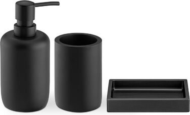 Набір для ванної кімнати Navaris чорний 3 шт. - дозатор мила, стакан для зубної пасти та мильниця. Декоративні аксесуари для ванної кімнати з штучної смоли, матове покриття.