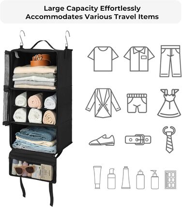 Настінна полиця-органайзер з тканини GRANNY SAYS з 3 відділеннями, для подорожей, чорна (середній)