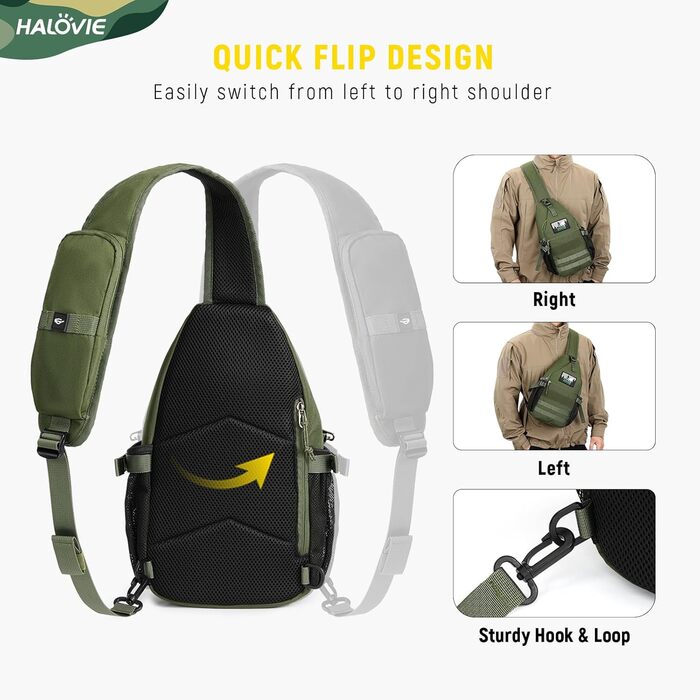 Чоловіча тактична сумка на плече HALOVIE, захист від крадіжок, Crossbody Sling Bag, армійний колір