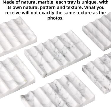 Склянка для мила з мармуру з отвором Carrara: прямокутна, хвиляста, самостійно спорожняється, для ванної кімнати та кухні