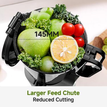 AMZCHEF 250W Автоматичний універсальний соковичавник 250W, 145 мм, 1,8 л, для овочів та фруктів, Slow Juicer з потрійним фільтром - Чорний