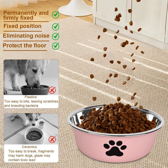 Набір з 4 мисок для собак з нержавіючої сталі з неслизьким силіконовим дном, 900 мл, для корму та води (зелений, сірий, блакитний, рожевий)