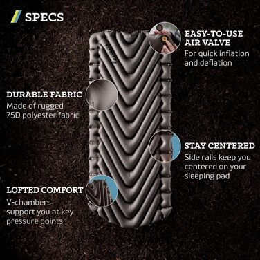 Кимок для кемпінгу Klymit Static V Luxe Extra Wide 76.2 см - для рюкзаків, кемпінгу та хайкінгу (198 x 76.2 x 7.6 см)