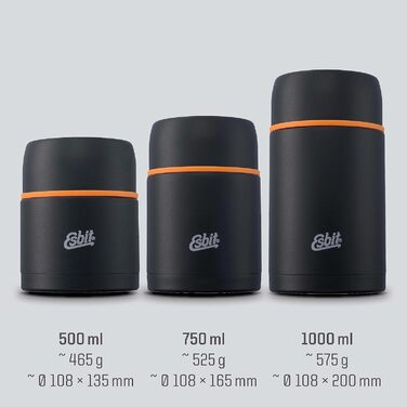 Esbit Classic Food Container - 500 ml Food Warmer in Black - Made of Stainless Steel for Hot and Cold Food