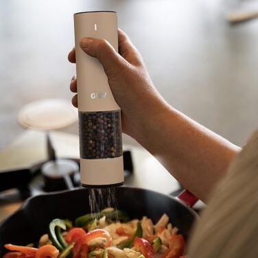 Electric Pepper and Salt Grinder Set - 75 ml Beige Edition - USB-C Rechargeable - 6 Adjustable Grind Sizes - Stylish Beige Stainless Steel Design with LED Light