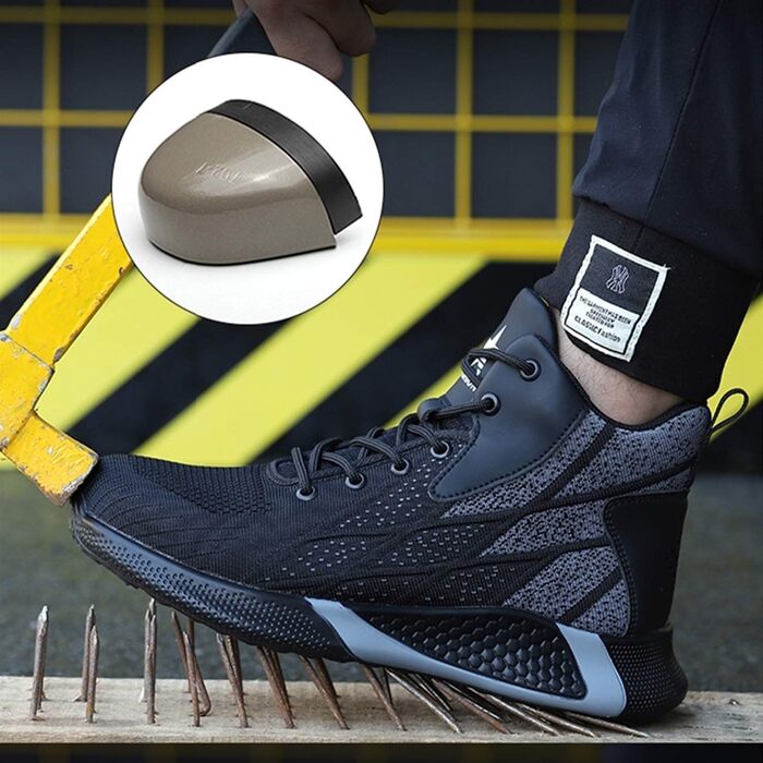 Легкі захисні черевики для чоловіків та жінок. Робочі черевики з металевим носком. Дихаючі, неслизькі, чорні. Розміри 35-48 EU.