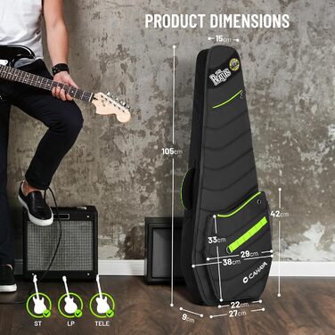 CAHAYA Softshell Сумка для електрогітари Outdoor - 12 мм підкладка, Gigbag з кишенями, патчі DIY, для ST, LP, Tele