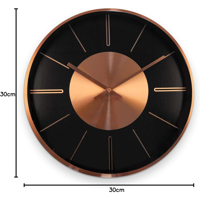 Modern silent aluminum wall clock, 30 cm diameter, without ticking sounds, for living room, bedroom, and office (copper aluminum)