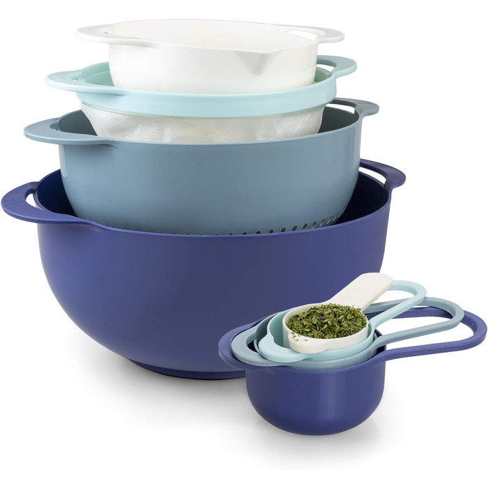 Набір кухольних мисок COOK WITH COLOR Nistschalen: 8 мисок (м'ятно-зелені), мірні склянки, сито, чаші для перемішування