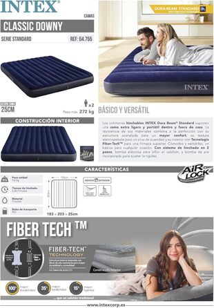 Надувний матрац Intex Classic Downy Blue Dura-Beam Twin, блакитний, 191 x 99 x 25 см