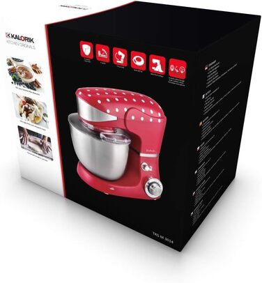 Kalorik TKG M 3014 Design Kitchen Machine with 5 Liter Stainless Steel Bowl, Die-Cast Stirring and Dough Hooks, 6 Speed Settings, Stainless Steel Whisk, Powerful 1000 Watts, Red