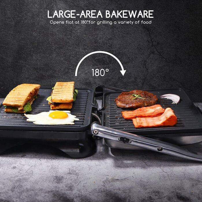 Aigostar Samson 30KLU- XXL Contact Grill, Panini Grill, Sandwich Maker, 2000 Watt, non-stick stainless steel coating, 180-degree hinge, temperature control, SINGLE PACKAGING.
