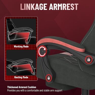 Геймерське крісло Ferghana Ergonomic: з підтримкою попереку, голови та підніжкою, регульоване, обертається, тканина льон (чорно-червоне)