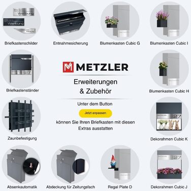 Поштовий ящик Metzler Anthrazit RAL 7016 з газетницею та табличкою з нержавіючої сталі V2A, антикорозійний, сучасний, 10 років гарантії на запчастини