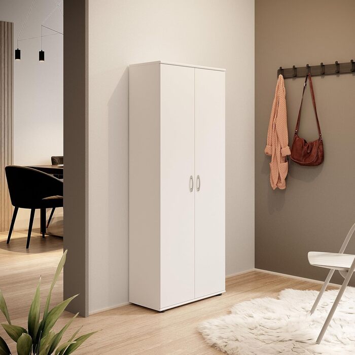 Stella Trading 3 Shoe Cabinet Tall, White - Versatile multipurpose cabinet with adjustable shelves - 70 x 176 x 35 cm (W/H/D)
