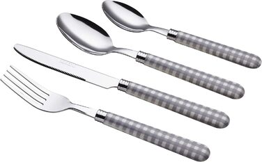 EXZACT Набір столових приборів з нержавіючої сталі 24 шт. - Ручки кольору Гінгем - 6 виделок, 6 ножів, 6 ложок, 6 чайних ложок (24 шт. сірого кольору)