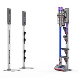 Стійка для бездротового пилососа Dyson з гачками для зберігання аксесуарів, сталь карбонова, сірий колір - настінний монтаж без свердління