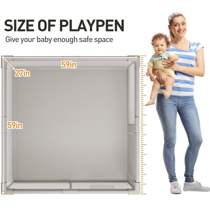ZEEBABA Baby Playpen, Playpen for Babies (59 x 59 x 27 inches), Kids Safe Play Center for Babies and Toddlers, Extra Large Playpen, Baby Playpen Fence Gives Mommy a Break (150cm)