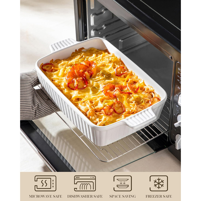 Керамічна форма для запікання MALACASA Bake.Bake 39,6 см, 4,2 л, біла, для лазаньї, тірамісу, запіканок, прямокутна, на 4-6 осіб