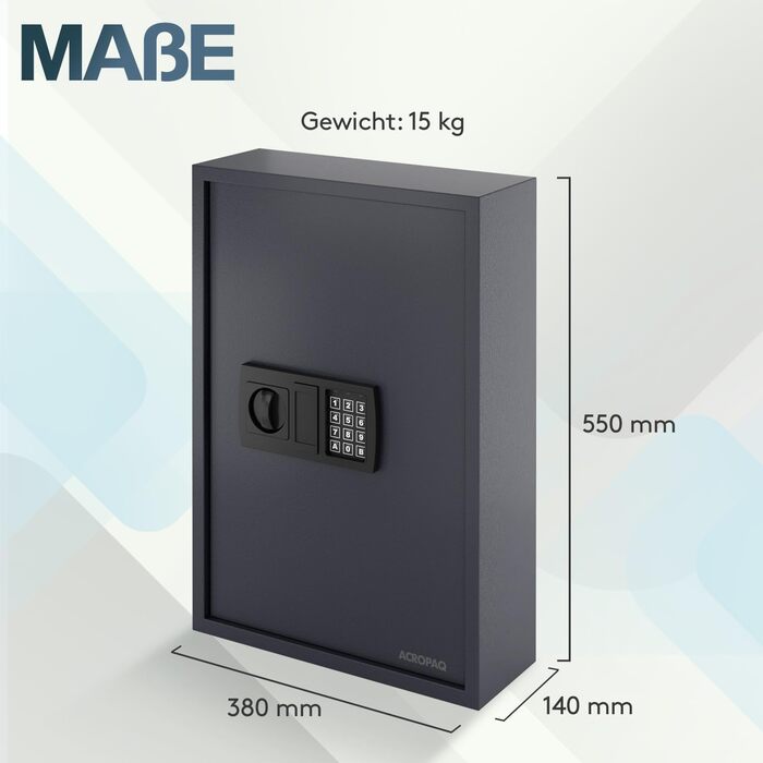 Шкафчик для ключів ACROPAQ з кодовим замком - на 100 ключів, з 100 брелоками, з електронним захистом. Великий сейф для ключів, кодовий замок, ключниця (200 ключів)