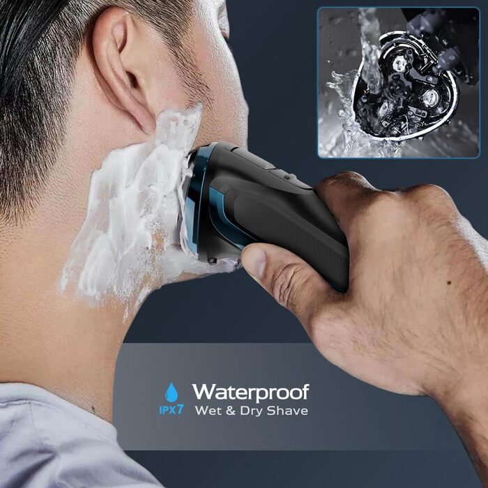 Електричний чоловічий бритва з тримером, USB-C, 120 хв роботи (блакитний)