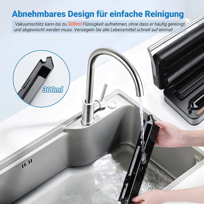 Вакуумний пакувальник INKBIRD для продуктів харчування з режимами сушіння, вологого та рідинного пакування, подвійна помпа, 20 л/хв, тихий, вбудований різак, ролики та пакети в комплекті (сірий)