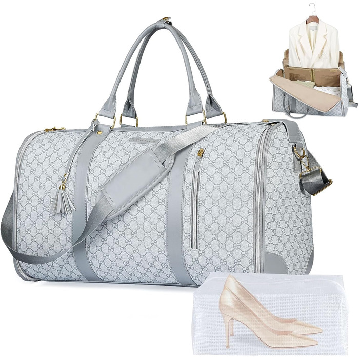 Сумка-трансформер для подорожей 50 л, 2-в-1 з водонепроникним відділенням для взуття та системою проти зминання – ідеальна для ділових поїздок та відпочинку (Сірий)