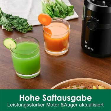 Шнекова соковижималка Fretta Slow Juicer з широким завантажувальним отвором для цілих овочів та фруктів, BPA-free Tritan, 1 л, чорна