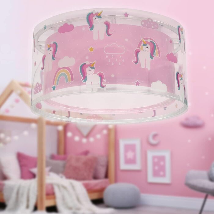 Dalber Ceiling Light for Children, Unicorns, Animals, Unicorns, Children's Room Ceiling Lamp, Pink