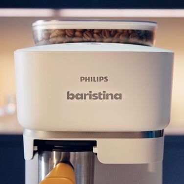 Кавоварка еспресо Philips Baristina з автоматичним млинком і капучинатором, 16 бар, натурально-біла, комплект для приготування кави та молочної піни