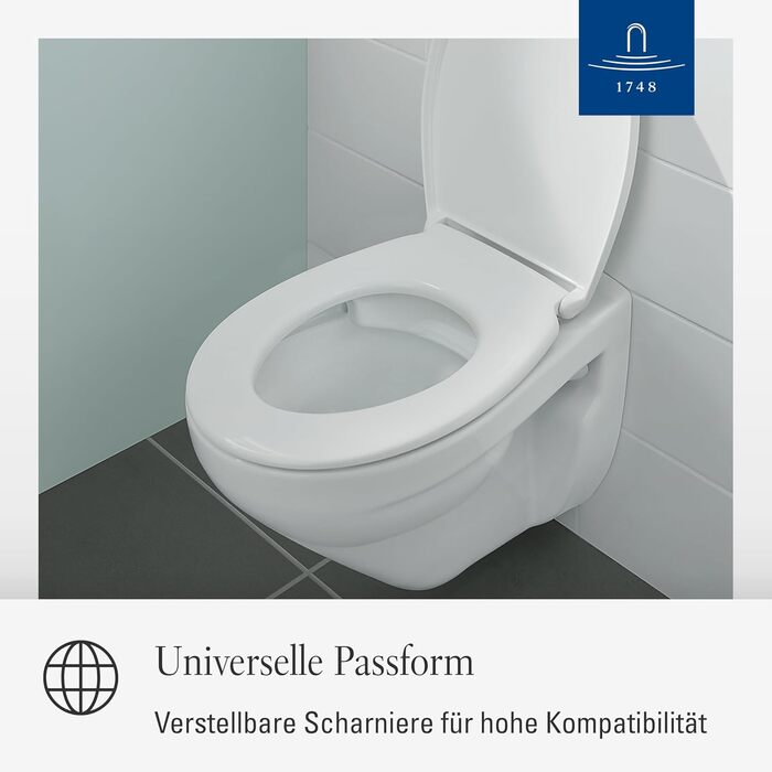 Універсальне сидіння для унітазу Villeroy & Boch овальної форми, біле глянцеве, з мікроліфтом (м'яке закриття), знімне та ударостійке, оригінальна запчастина