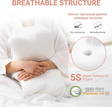 Ортопедична подушка Elviros Memory Foam, ергономічна подушка для шиї, 64x(11,5/13)x40 см (сіра)