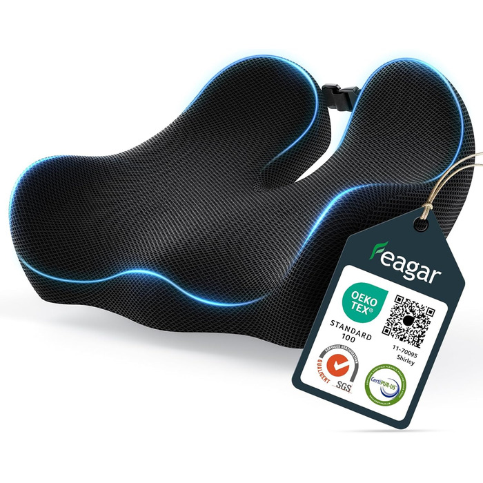 Ортопедична подушка для сидіння Feagar з memory foam - ергономічна подушка для офісного крісла, авто та дому - для полегшення болю в куприку при тривалому сидінні, неслизька (до 100 кг)