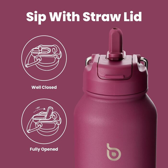 BOTTLE BOTTLE Insulated Water Bottle with Straw, Sport Stainless Steel Water Bottle with Handle Lid, Outdoor Sports Bottle for Pills, 1L (White) (Red)