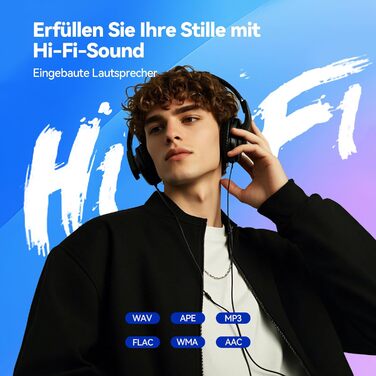 MP3-плеєр AGPTEK 64GB Bluetooth 5.3 з TFT екраном, FM-радіо, підтримкою до 128GB, функцією запису та E-Book (синій)