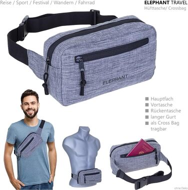 Сумка на пояс для жінок та чоловіків, велика міська сумочка, сумка через плече, спортивна сумка-шоппер, сумка-елемент для подорожей (сіро-чорна 13027)