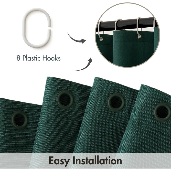 MIULEE Дзеркальний душовий завіс з льону, 120x200 см, важкий, готельний, люкс, поліестер, водонепроникний, з антигрибковим покриттям, для ванної кімнати, з 8 кільцями (1 шт., темно-зелений)