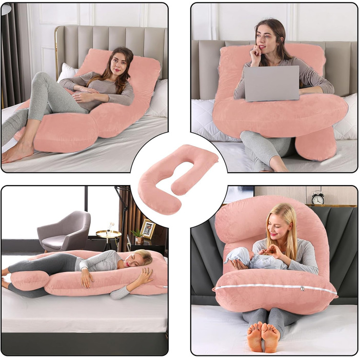 Подушка для вагітних CALIYO J-подібної форми, XXL, з бавовняною оббивкою, 180x70 см (світло-рожевий)