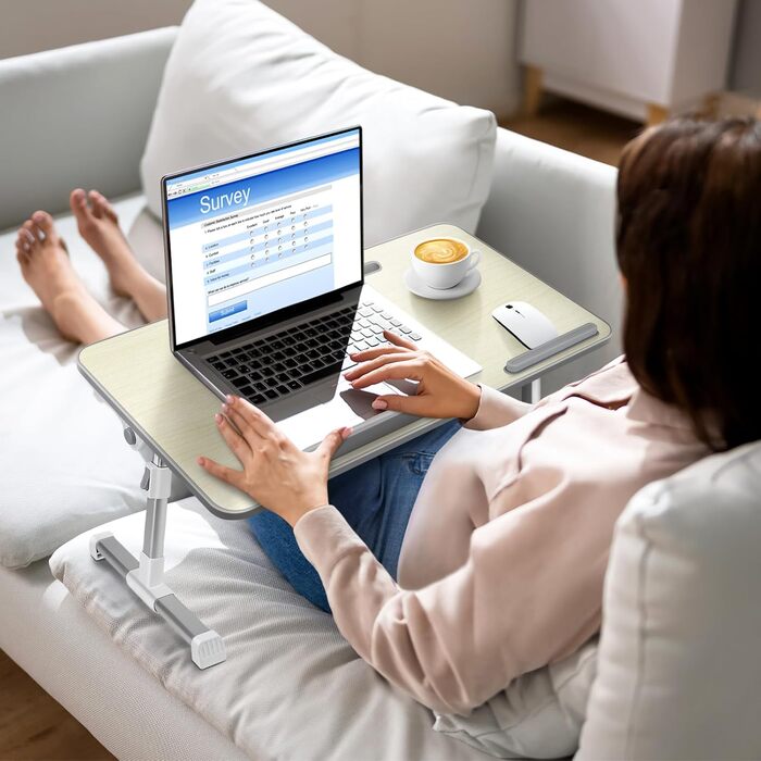Стіл для ноутбука в ліжко, регульований, з ящиком, 60 x 34 см, бежевий