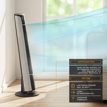 Вентилятор підлоговий Brandson Titan 108cm з пультом керування, нахил 10°, 4 режими, 3 швидкості, сталевий колір