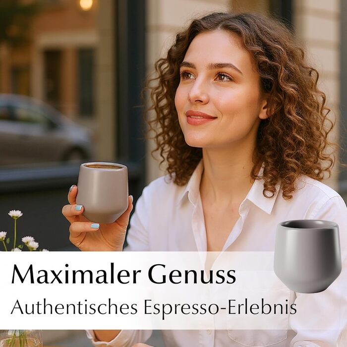 Набір чашок для еспресо Miamio 4 шт (90 мл) з кераміки без ручки, товстостінні, класичний пастельний колір, Luxe Collection