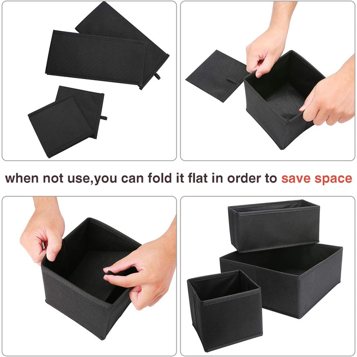 Puricon 13-Piece Storage Box Set Fabric Drawer Organizer/Organization System for Clothes Foldable Storage Boxes Set Boxes for Closet Bedroom - (8 Pieces, Black)