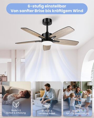 Стелянка вентилятор 106 см з підсвіткою та двосторонніми лопатями, тихий вентилятор з LED-лампою та пультом керування, для спальні та вітальні, DC мотор, штанга темне дерево