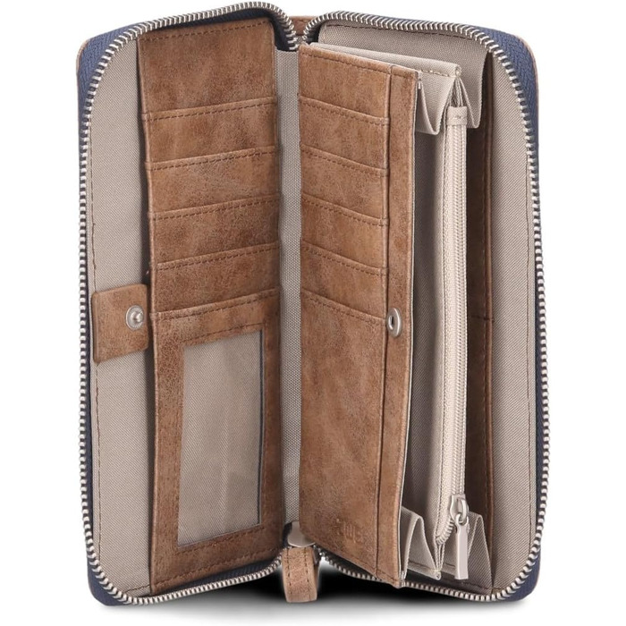 Two large women's wallets/purses O.Wallet OW2 brown vintage-style wallet, wallet with all-around zipper, 15 card slots, 2 bill compartments, coin pocket & see-through pocket