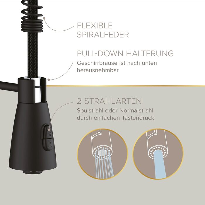 Кухонний змішувач Lenz KALANI² в стилі - з регульованою насадкою для миття посуду – легка установка та висока якість обробки – 46070322 (Для високого тиску, Чорний)